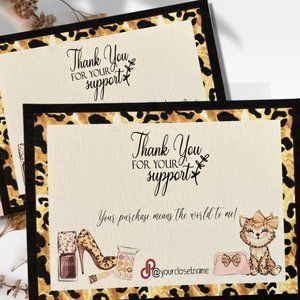 Small Business Seller Thank You Card with Cheetah Cat  Pattern